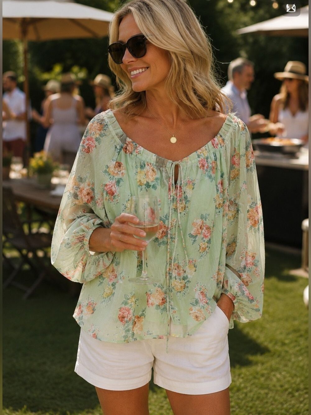 Lumière NWT Floral Peasant Blouse – Sage Green Romantic Cottagecore Top Large